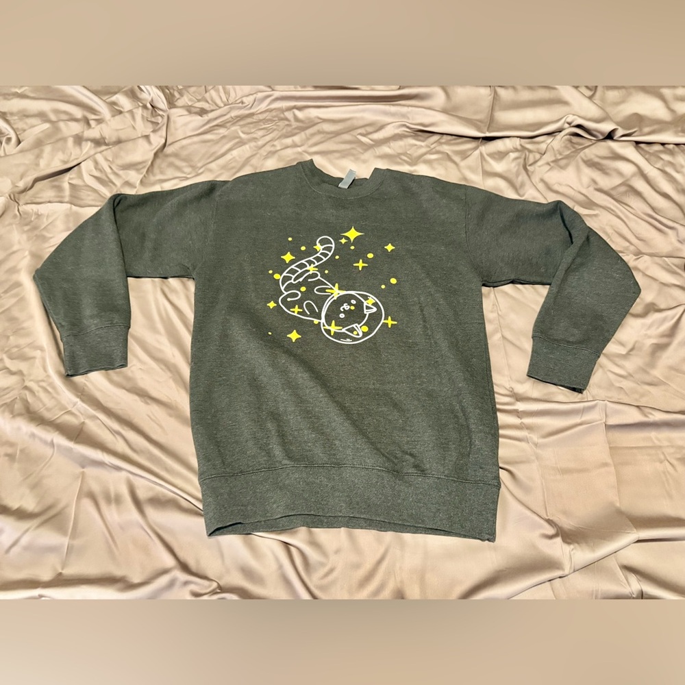 Charcoal Black Cat Astronaut Graphic Crewneck Sweatshirt